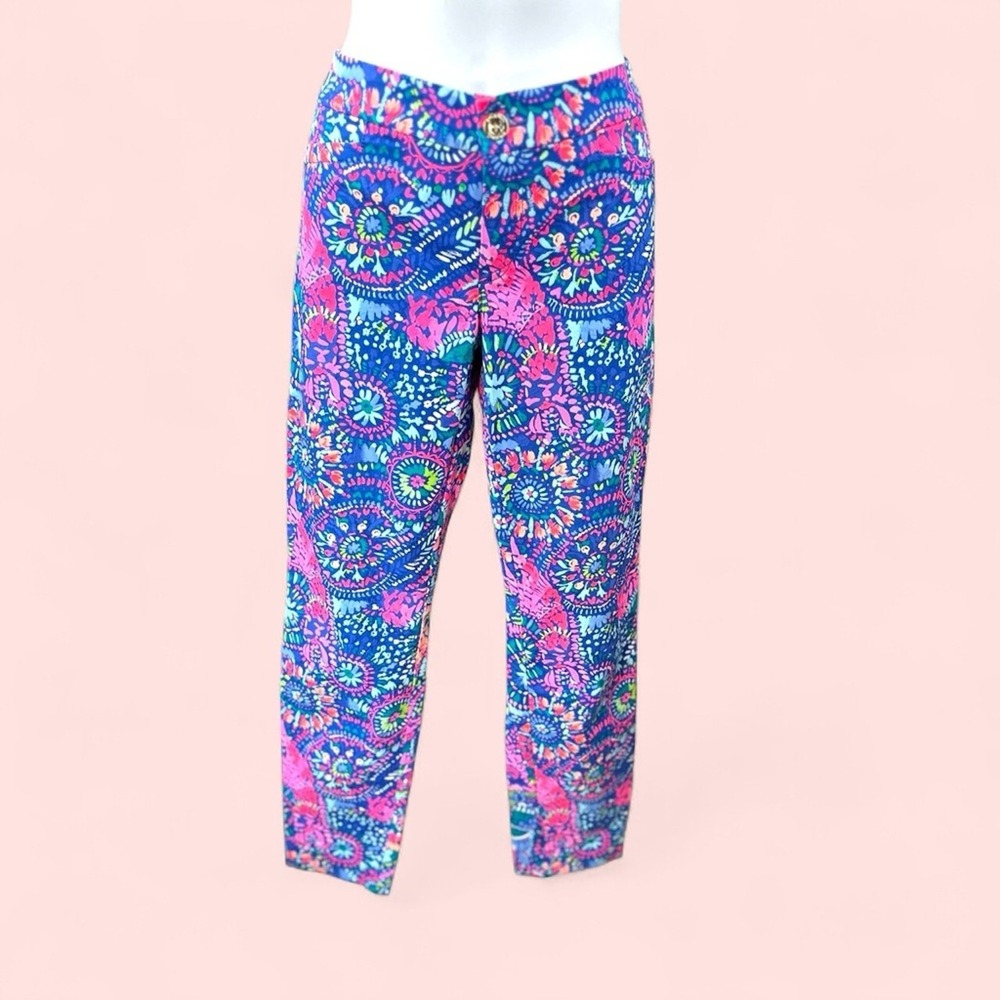 Lilly Pulitzer‎ Size 4 Kelly Pants Blue &Pink high rise skinny fit Pants